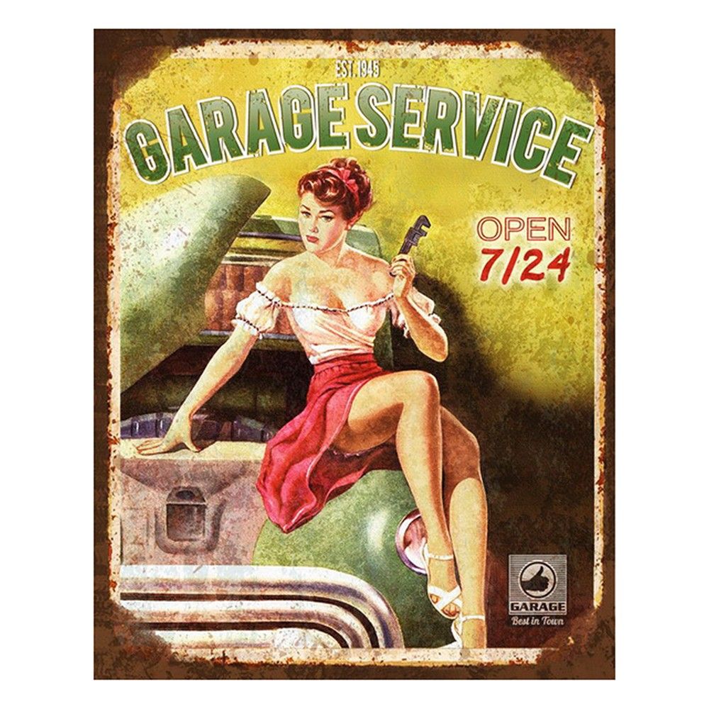 Zeleno-žlutá nástěnná kovová cedule Garage Service - 20*1*25 cm Clayre & Eef - LaHome - vintage dekorace