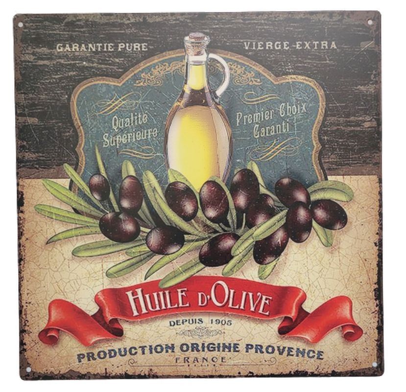 Nástěnná kovová cedule s olivami Huile D´Olive - 30*30 cm Ostatní - LaHome - vintage dekorace