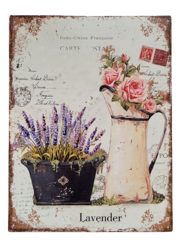 Nástěnná kovová cedule s levandulí Lavender - 25*33 cm Ostatní - LaHome - vintage dekorace