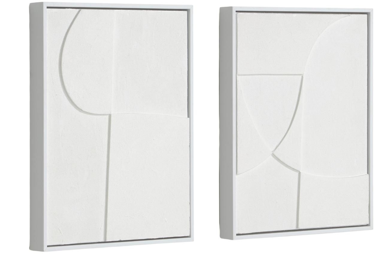 Sada dvou bílých abstraktních obrazů Kave Home Beija 32 x 42 cm - Designovynabytek.cz