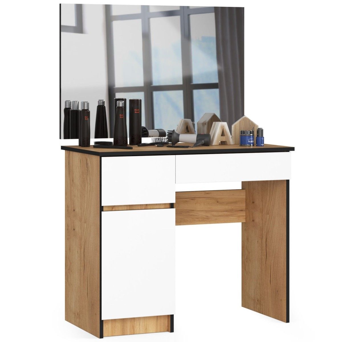 Ak furniture Kosmetický stolek se zrcadlem P-2/SL I dub craft / bílý levý - Houseland.cz