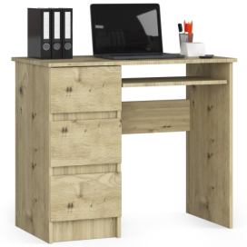Ak furniture Třízásuvkový počítačový stůl DYENS levý 90 cm hnědý dub