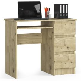Ak furniture Třízásuvkový počítačový stůl DYENS pravý 90 cm hnědý dub