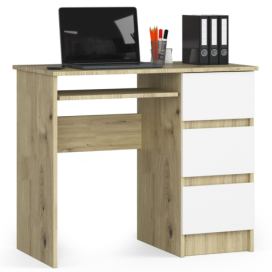 Ak furniture Třízásuvkový počítačový stůl DYENS pravý 90 cm hnědý/bílý dub
