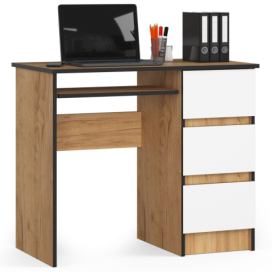 Ak furniture Třízásuvkový počítačový stůl DYENS pravý 90 cm tmavě hnědý/bílý dub