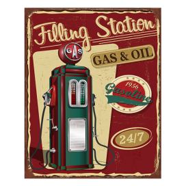 Červená nástěnná kovová cedule Station Gas & Oil - 20*1*25 cm Clayre & Eef
