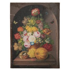 Obraz s květinami ve váze na jutovém podkladu - 30*2*40 cm Clayre & Eef LaHome - vintage dekorace