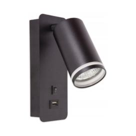  Nástěnné bodové svítidlo s USB nabíječkou 1xGU10/35W/230V černá 
