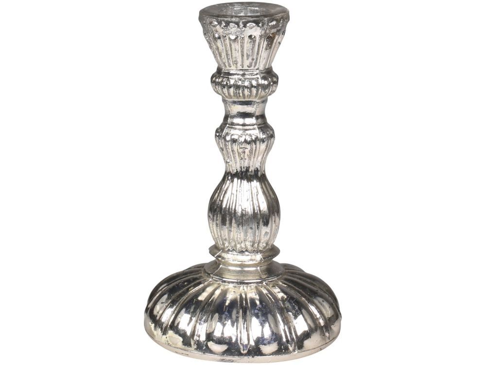 Stříbrný antik skleněný svícen na úzkou svíčku Groo - Ø 9*14cm Chic Antique - LaHome - vintage dekorace