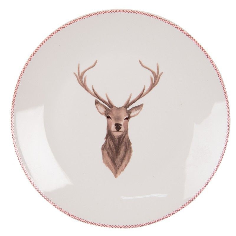 Porcelánový dezertní talíř s jelenem Cosy Lodge - Ø 20cm Clayre & Eef - LaHome - vintage dekorace