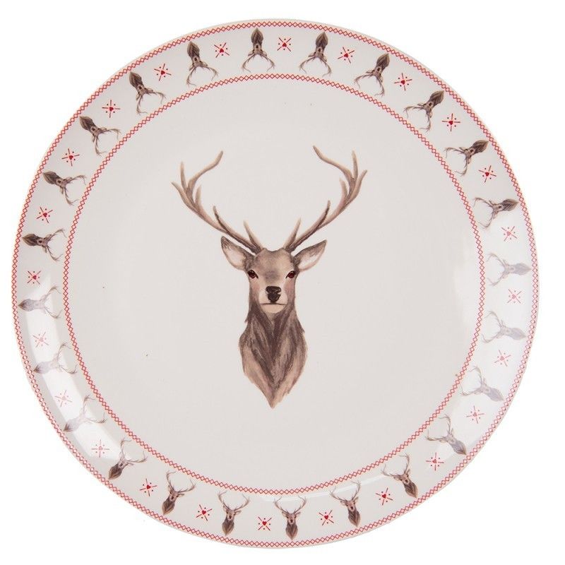 Porcelánový jídelní talíř s jelenem Cosy Lodge - Ø 26cm Clayre & Eef - LaHome - vintage dekorace