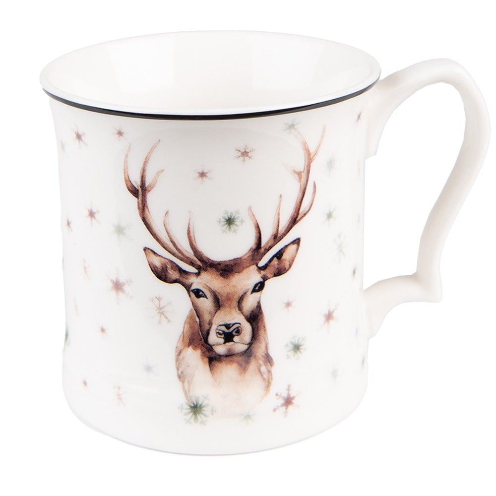Porcelánový hrnek s jelenem Reindeer - 13*9*9 cm / 414 ml Clayre & Eef - LaHome - vintage dekorace