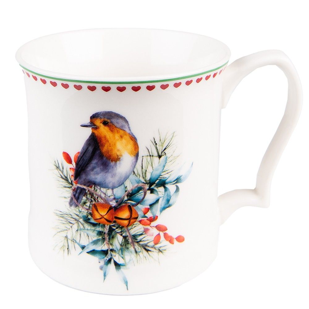Porcelánový hrnek s vánočním motivem ptáčka - 13*9*9 cm / 414 ml Clayre & Eef - LaHome - vintage dekorace