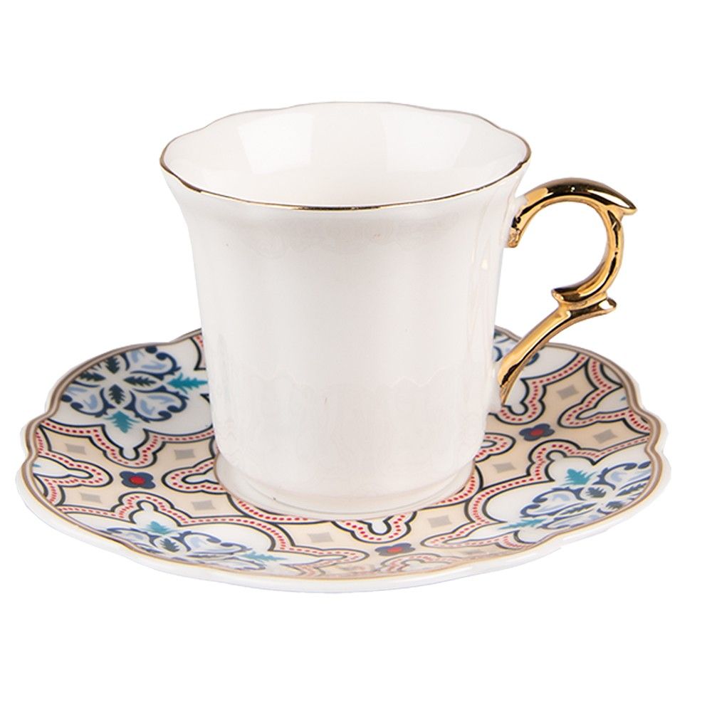 Bílý porcelánový šálek s barevným podšálkem Cuppie  - Ø 12*7 / 95 ml Clayre & Eef - LaHome - vintage dekorace