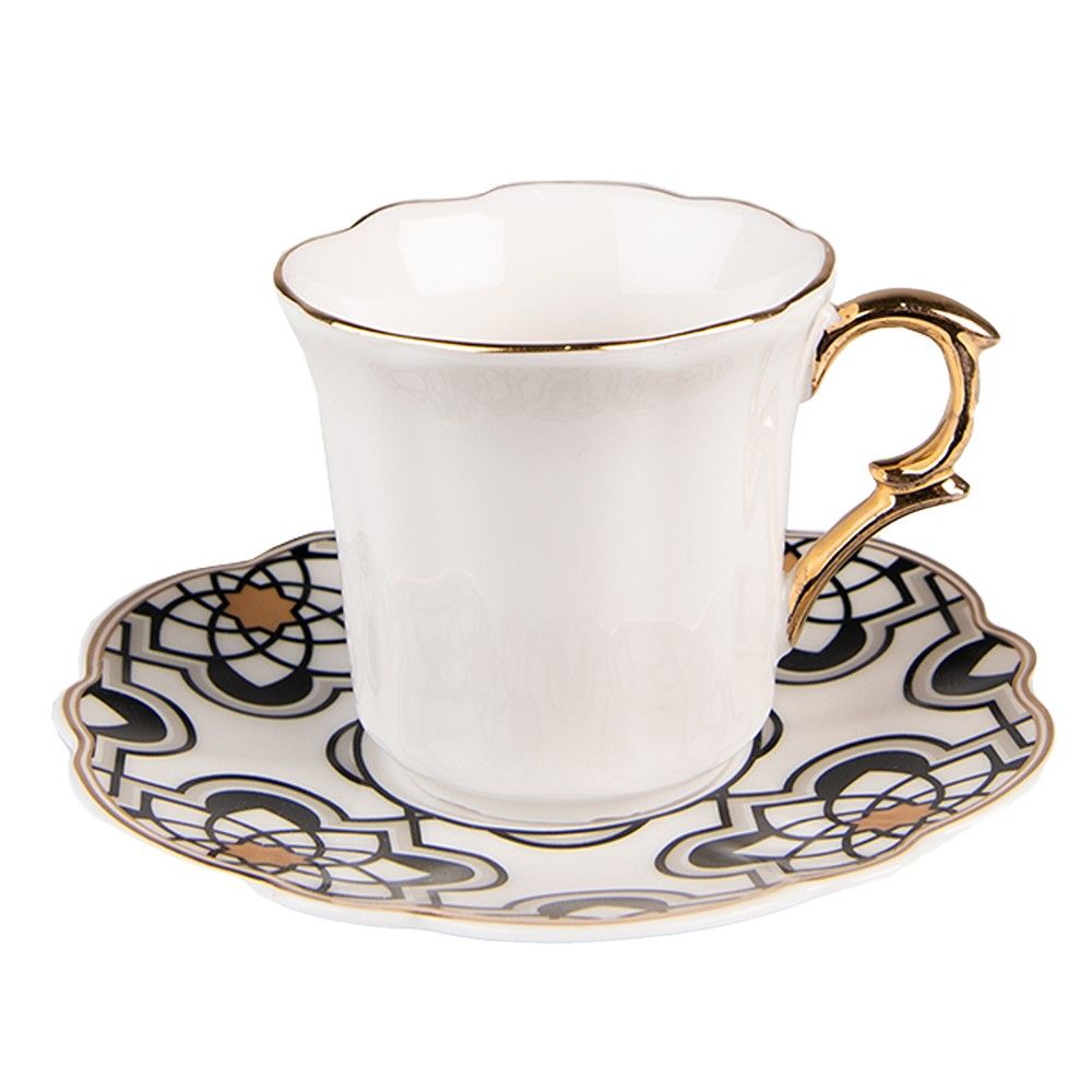 Bílý porcelánový šálek s barevným podšálkem Cuppie  - Ø12*7 / 95 ml Clayre & Eef - LaHome - vintage dekorace
