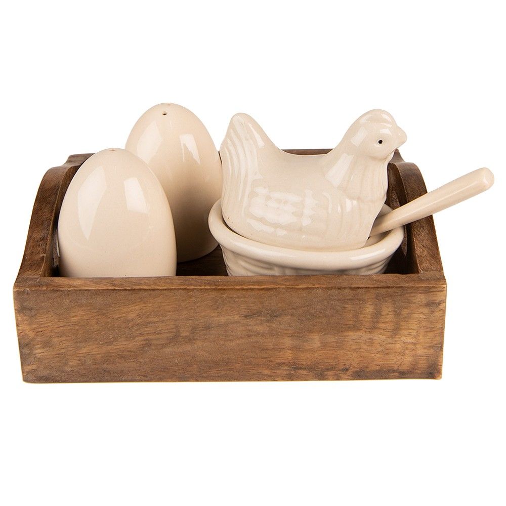 Slánka, pepřenka, cukřenka v dřevěném boxu Chick Bei - 19*15*12 cm Clayre & Eef - LaHome - vintage dekorace