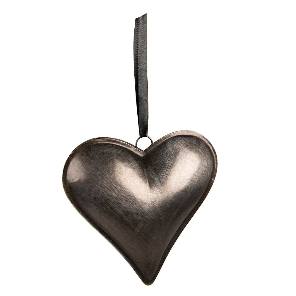 Šedé antik závěsné kovové srdce M - 16*3*16 cm Clayre & Eef - LaHome - vintage dekorace