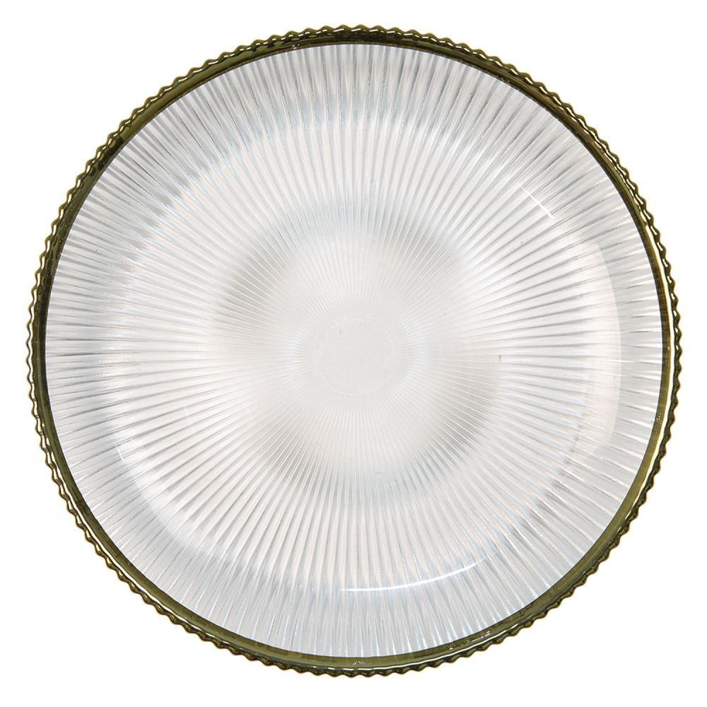 Skleněný dezertní žebrovaný talíř se zlatou linkou Pim - Ø20*2 cm Clayre & Eef - LaHome - vintage dekorace