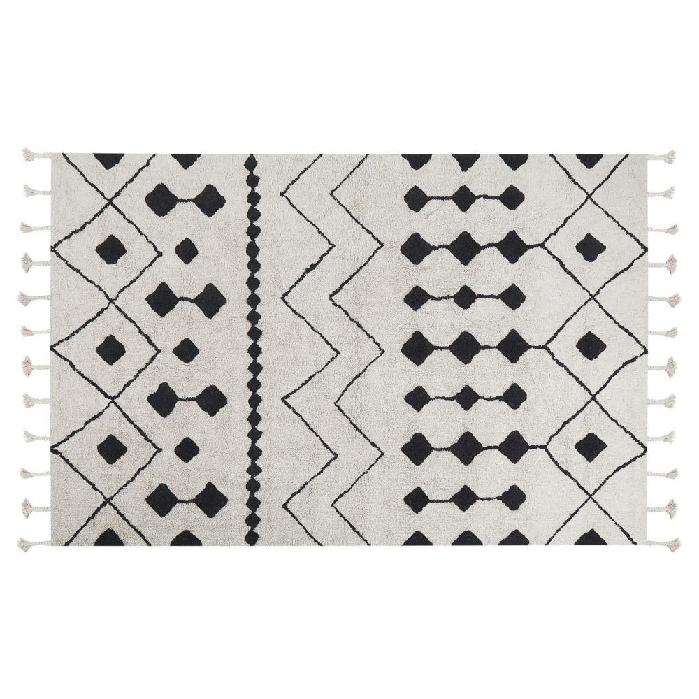 Bavlněný koberec 140 x 200 cm bílý/černý KHEMISSET - Beliani.cz