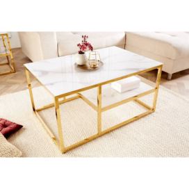LuxD Designový konferenční stolek Latrisha 90 cm bílo-zlatý - vzor mramor
