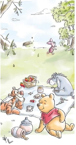 Carbotex osuška Medvídek Pú na pikniku s kamarády 70x140 cm - POVLECENI-OBCHOD.CZ