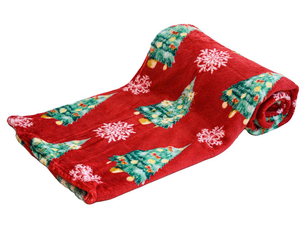 Červená vánoční mikroplyšová deka STROMEČEK A VLOČKA, 150x200 cm - Výprodej Povlečení