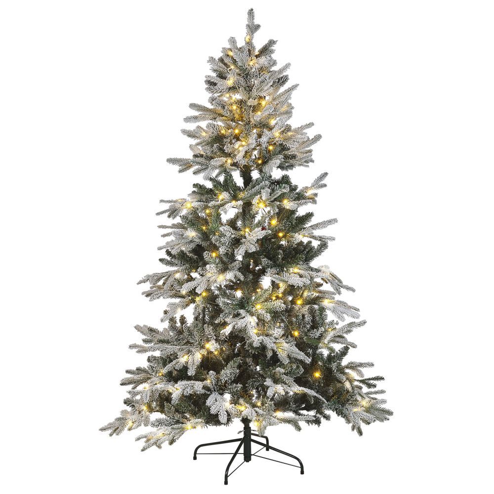 Zasněžený vánoční stromek se světýlky 180 cm bílý MIETTE - Beliani.cz