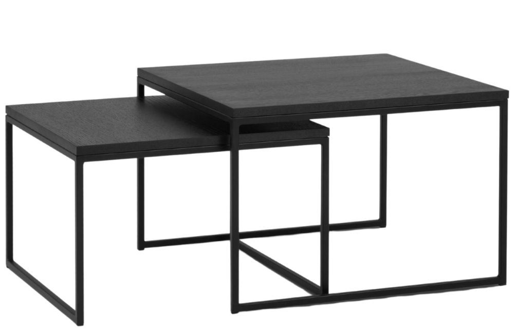 Set dvou černých dubových konferenčních stolků MICADONI VELD 60 x 60/50 x 50 cm - Designovynabytek.cz
