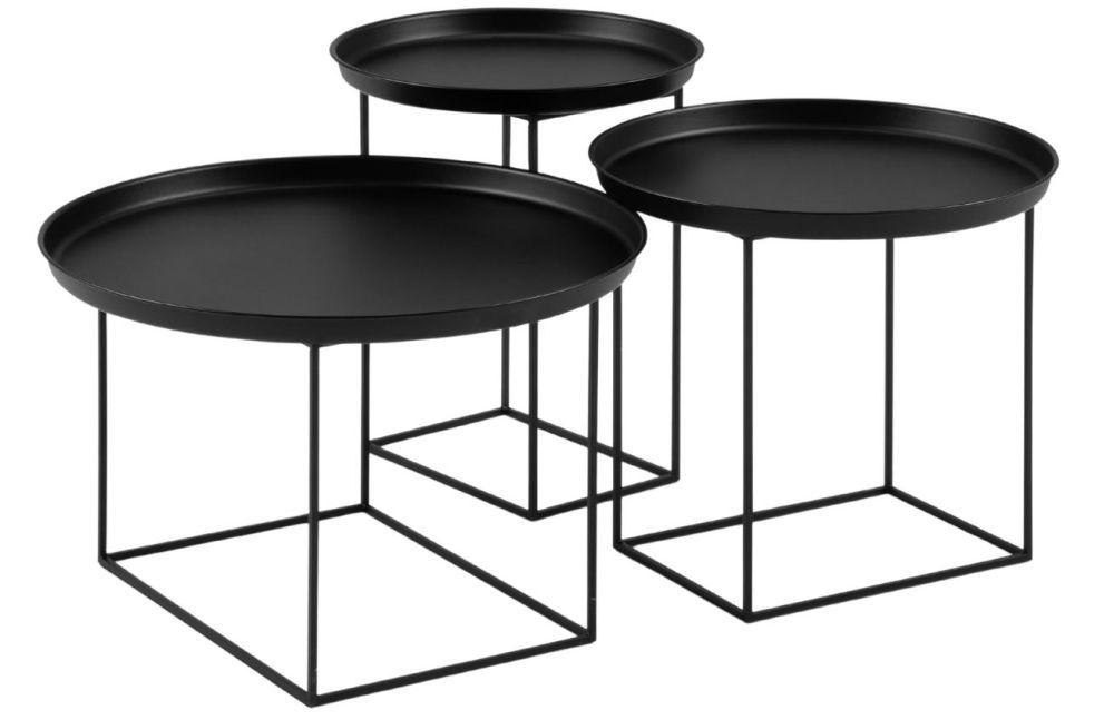 Set tří černých kovových konferenčních stolků MICADONI ATACA 63/50 /43 cm - Designovynabytek.cz