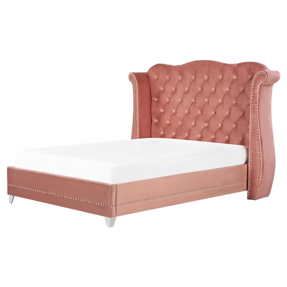 Sametová postel 140 x 200 cm růžová AYETTE - Beliani.cz