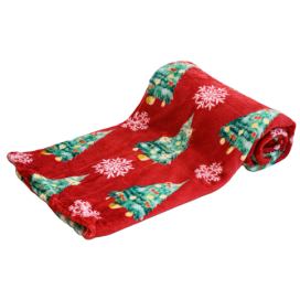 Červená vánoční mikroplyšová deka STROMEČEK A VLOČKA, 180x200 cm