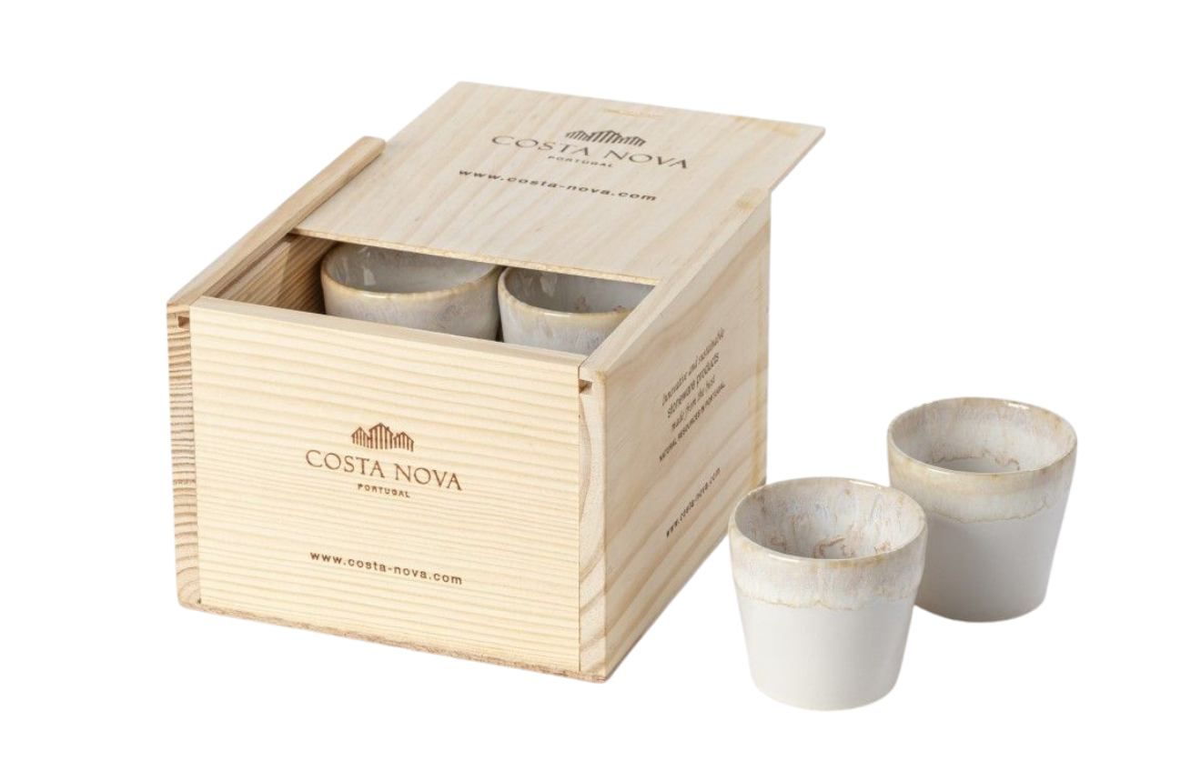 Dřevěný box s 8 bílými šálky na espresso COSTA NOVA GRESPRESSO 0,1 l - Designovynabytek.cz