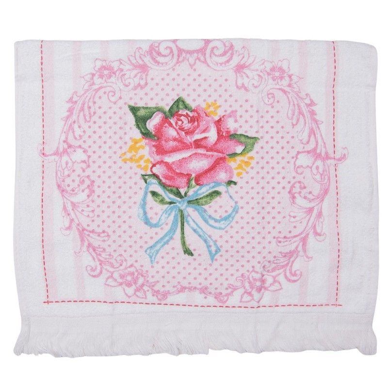 Bílý kuchyňský froté ručník s růží - 40*66 cm Clayre & Eef - LaHome - vintage dekorace