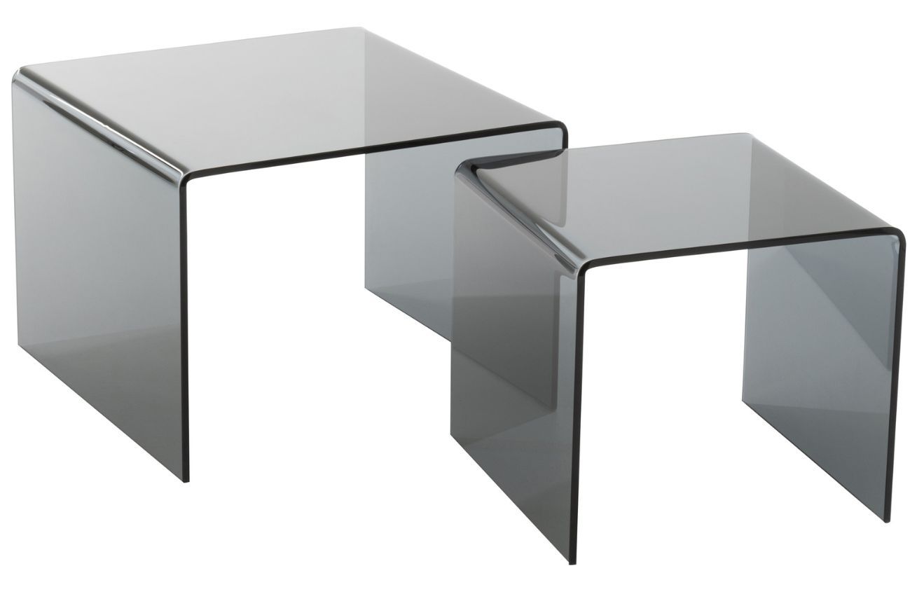 Set dvou černých skleněných odkládacích stolků J-line Jarred 50x50 / 65x65 cm - Designovynabytek.cz