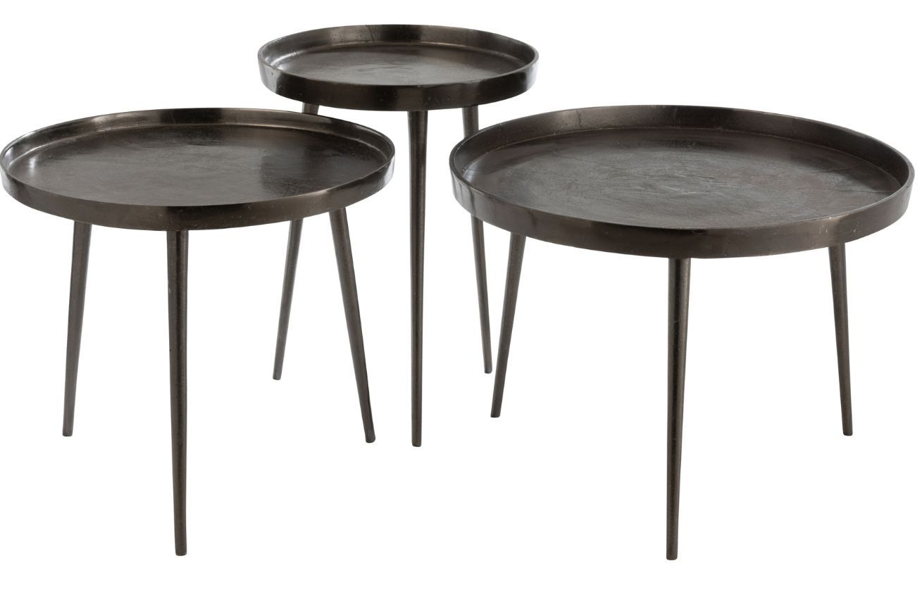 Set tří tmavě šedých odkládacích stolků J-line Treyon 40/51,5/61,5 cm - Designovynabytek.cz