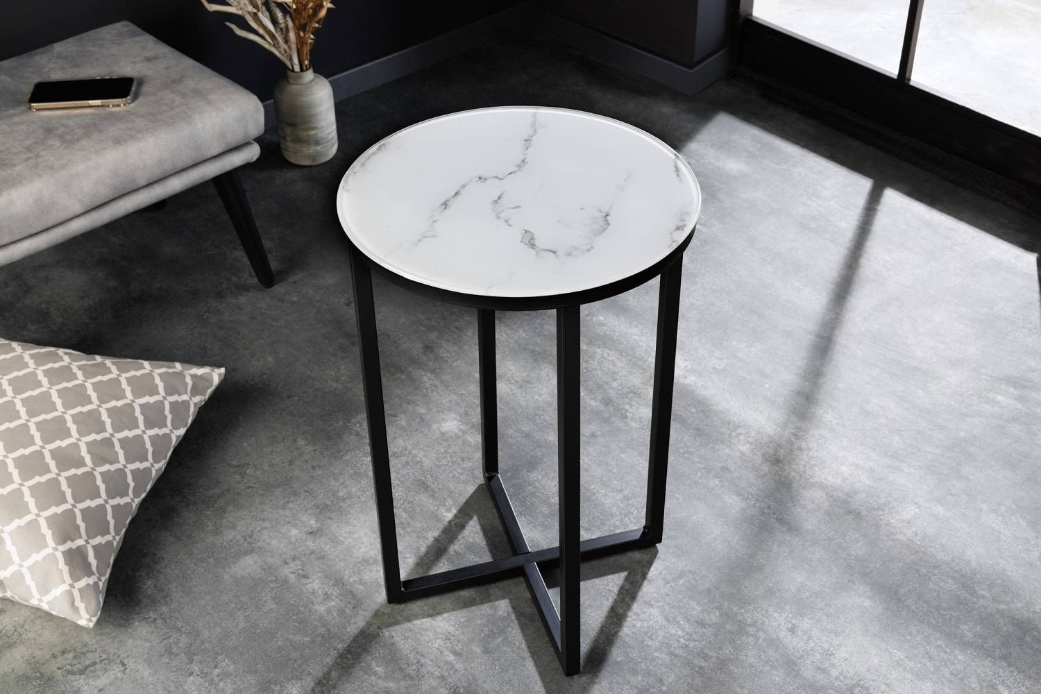 LuxD Designový odkládací stolek Latrisha 40 cm bílý - vzor mramor - Estilofina-nabytek.cz
