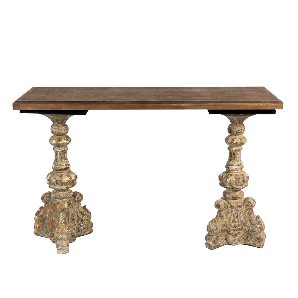 Hnědý konzolový stůl se zdobenými nohami Christine - 120*40*77 cm Clayre & Eef - LaHome - vintage dekorace