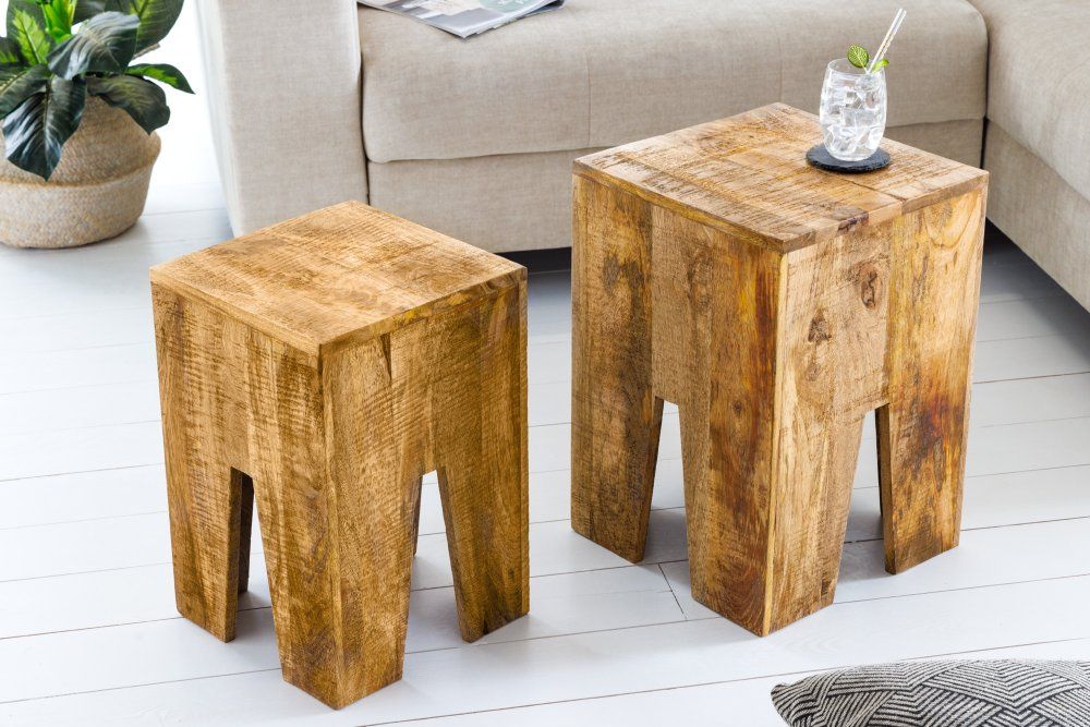 Odkládací stolek 2 ks DAMASEN Dekorhome Mangovníkové dřevo - DEKORHOME.CZ