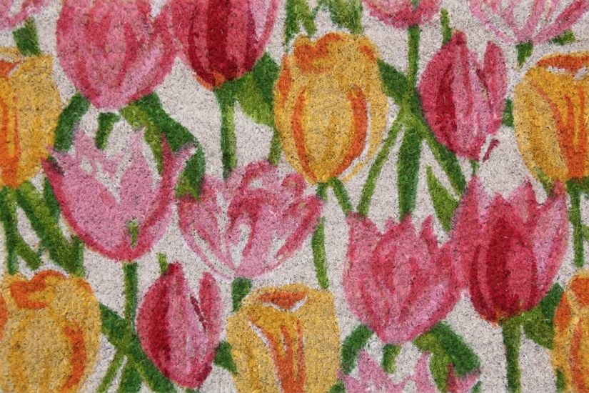 Rohožka Kokos barevná tulipány - 40x60 cm - Mujkoberec.cz