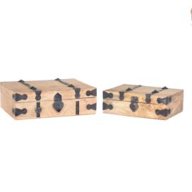 EH Excellent Houseware Dekorativní krabičky KUFŘÍK, mangové dřevo, 2 ks