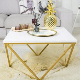 HowHomely Konferenční stolek CURVED 62x62 cm zlatá/bílá 
