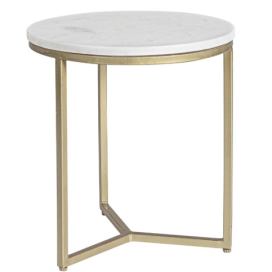 Bizzotto Bílý mramorový odkládací stolek Enix 37,5 cm se zlatou podnoží