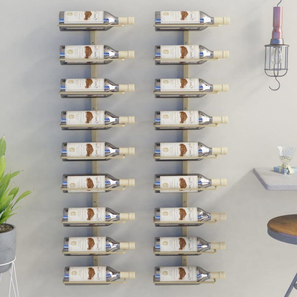 Nástěnný stojan na víno na 18 lahví 2 ks Dekorhome Zlatá - DEKORHOME.CZ