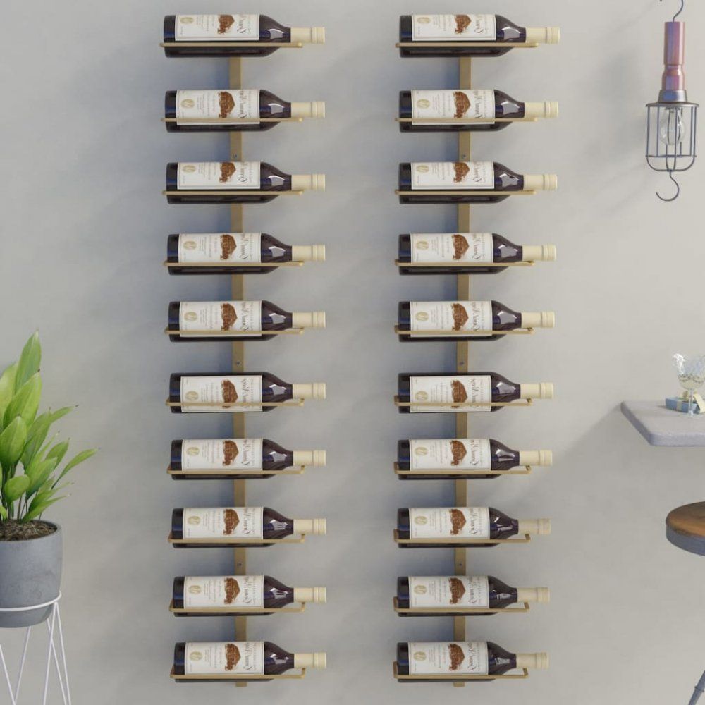 Nástěnný stojan na víno na 20 lahví 2 ks Dekorhome Zlatá - DEKORHOME.CZ