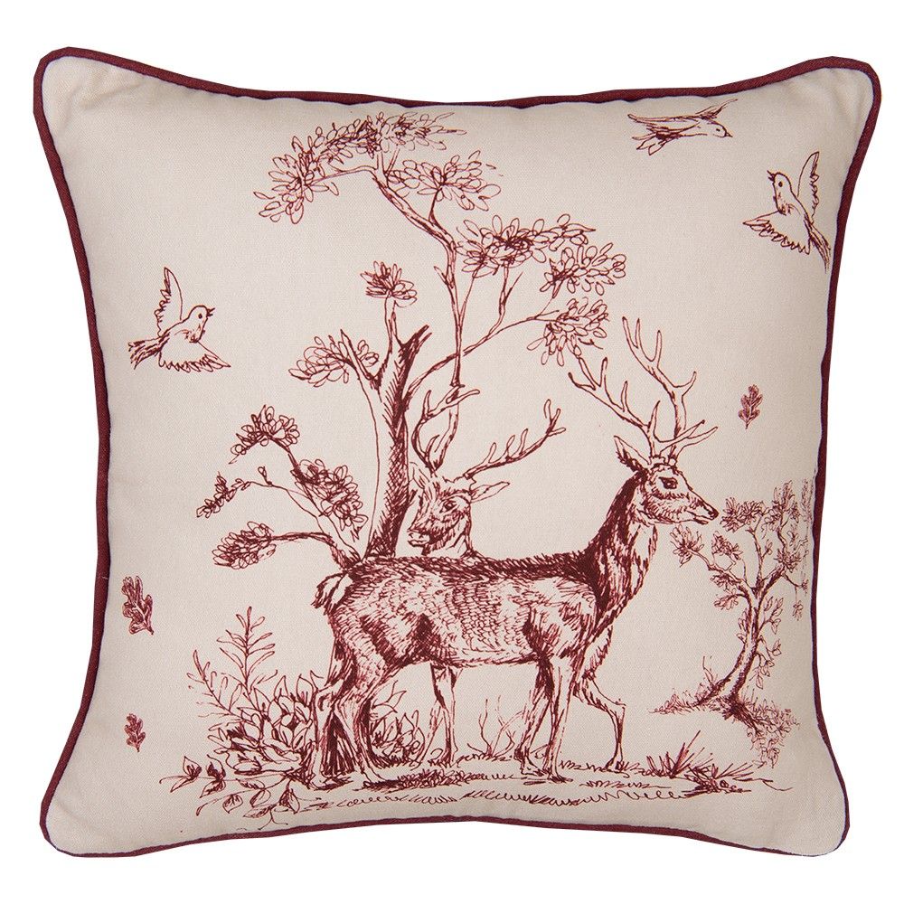 Béžový bavlněný povlak na polštář s jelenem Pretty Forest - 40*40 cm Clayre & Eef - LaHome - vintage dekorace
