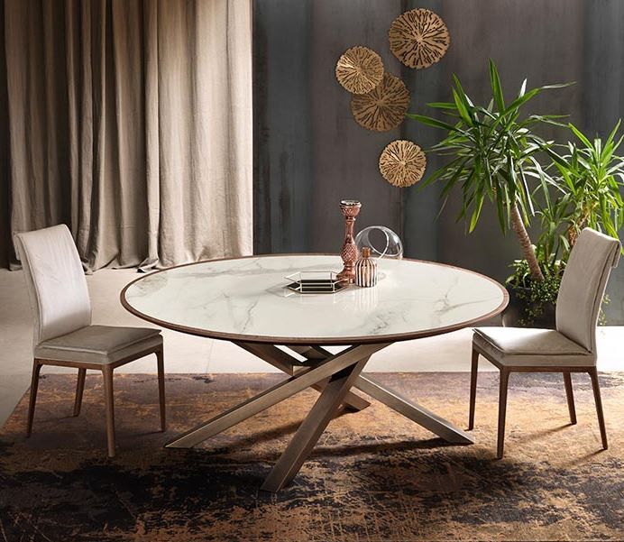 RIFLESSI - Stůl SHANGAI s keramickou deskou a dřevěným okrajem - 
