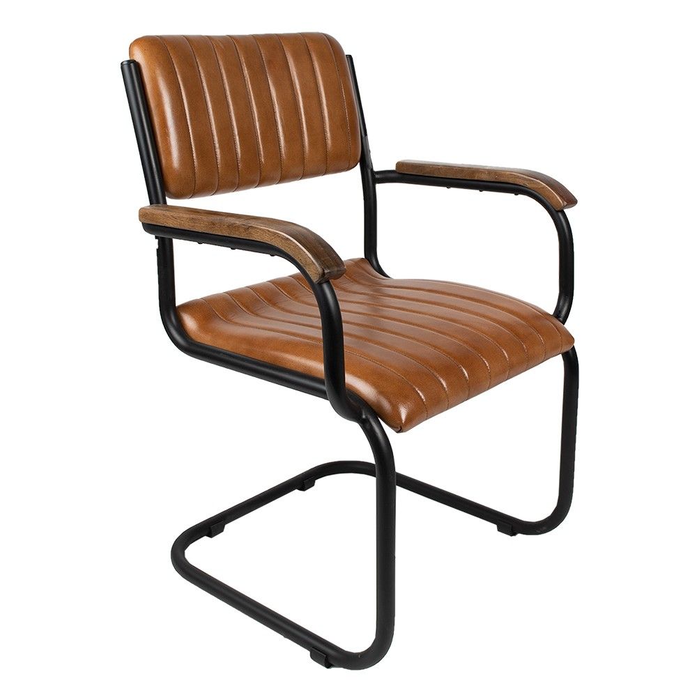 Hnědá kožená jídelní židle s područkami Finnio - 62*60*86 cm Clayre & Eef - LaHome - vintage dekorace
