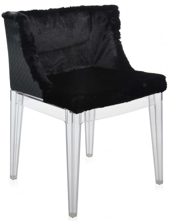Kartell - Židle Mademoiselle Kravitz - černá kožešina/kůže, transparentní - 