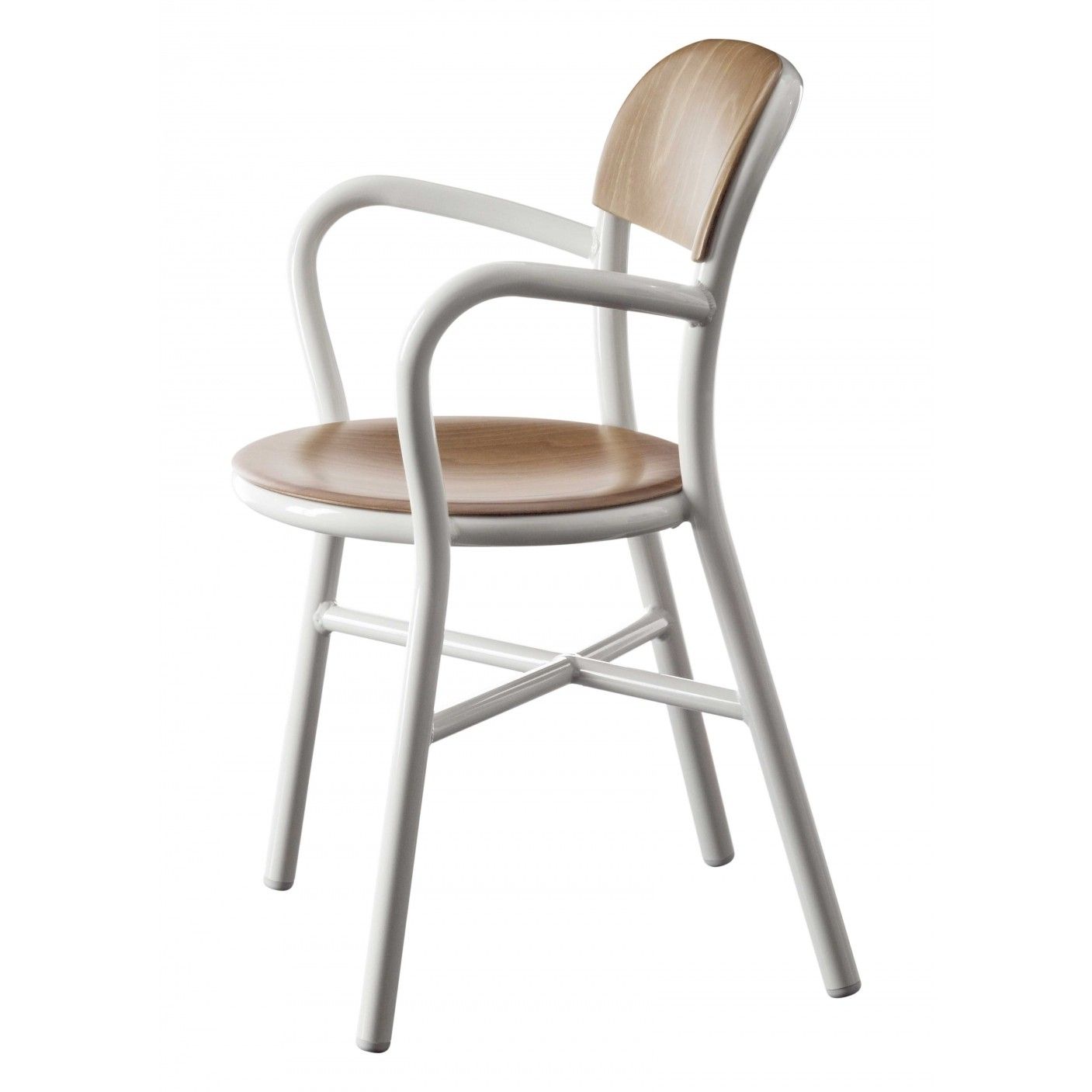 MAGIS - Židle PIPE s dřevěným sedákem a područkami - bílá - 
