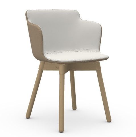 MIDJ - Plastová židle CALLA s čalouněným sedákem, dřevěná podnož - 
